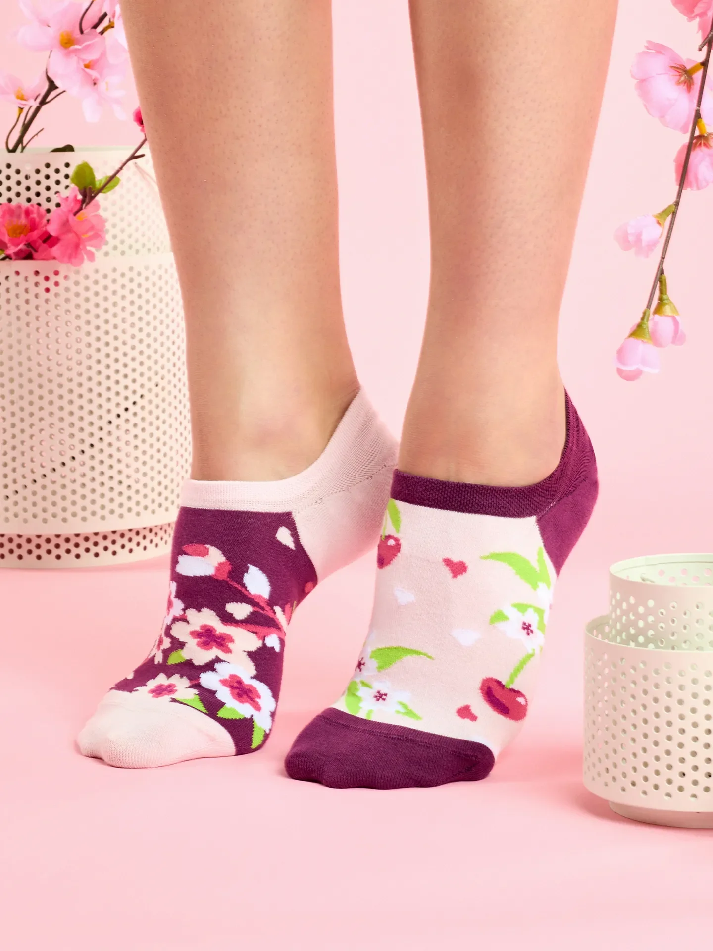 Socquettes rigolotes pour baskets Fleur de cerisier - Image 4